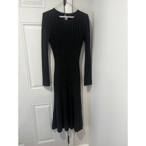 Quince Womens Mongolian Cashmere Wide Rib Midi Sweater Dress Charcoal S